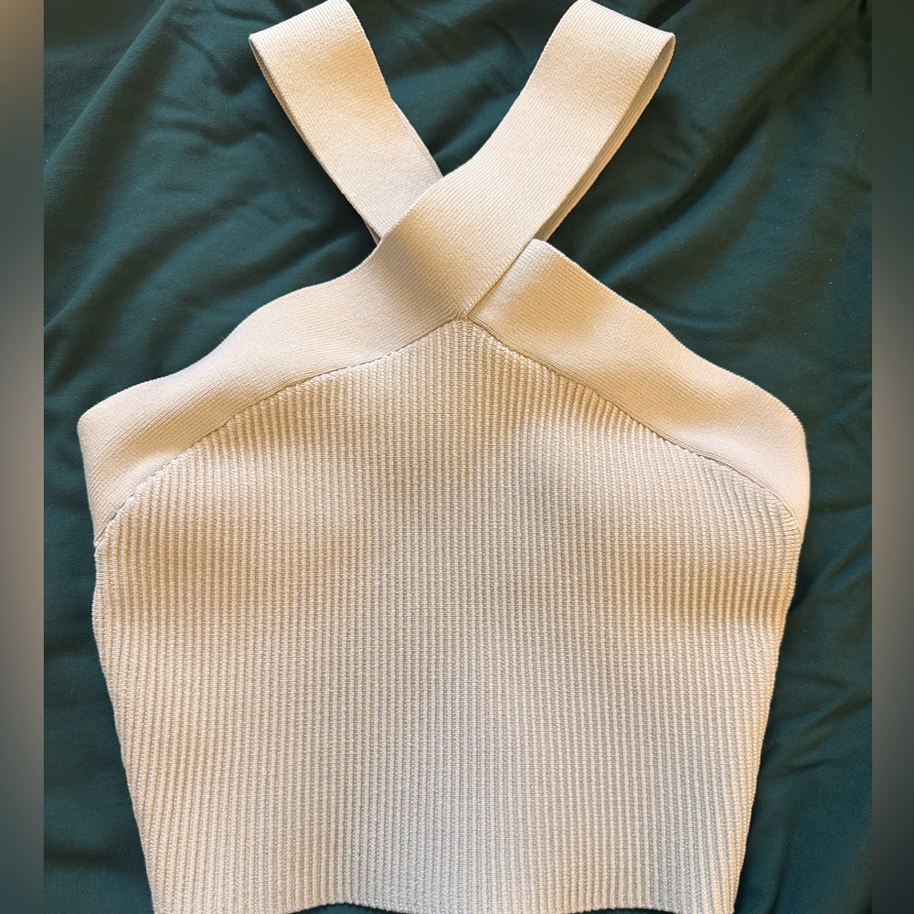 Aritzia Babaton Sculpt Knit Criss Cross Cropped Tank; Size S; Tan Color